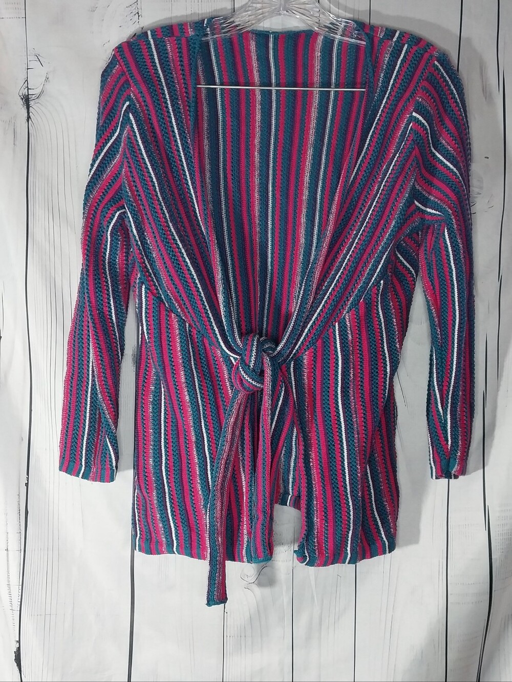 Striped Tie-Front Women’s Boho Festival Artisan Travel Cardigan - Pink/Blue